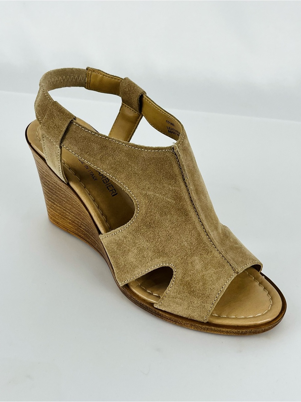 Barbara Barbieri Suede Leather Sling-Back Peep-toe Wedge Sandals Tan Size 8